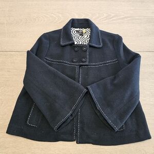 Luii Wool Blend Cropped Swing Coat Open Front Bell Sleeves Size XL Black Lined